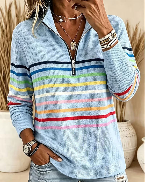 Sweatshirt Stehkragen Reißverschluss Gestreift