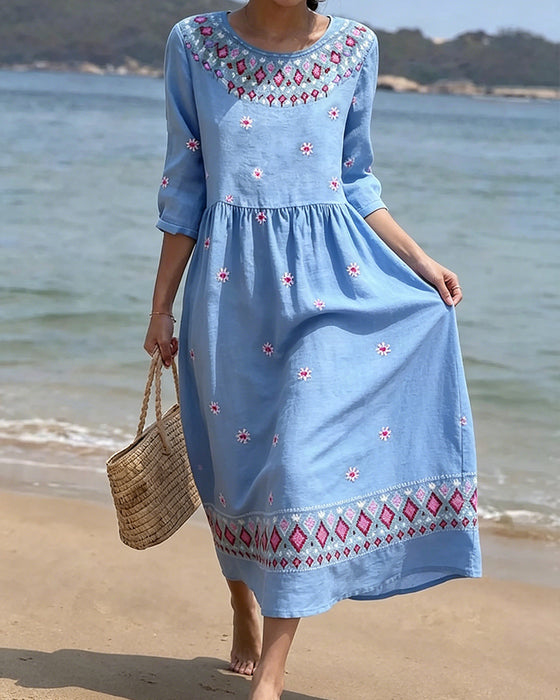 Kleid Runder Hals Daisy Halb Ärmel