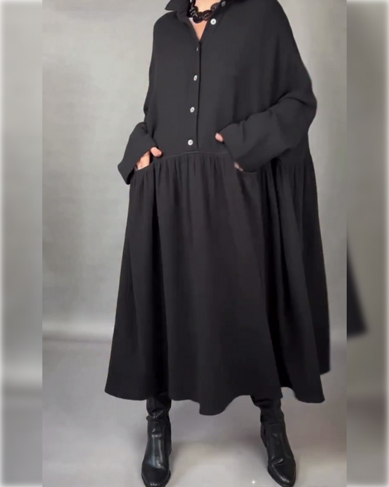 Oversized A-Linien Kleid Mit Revers Und Knöpfen
