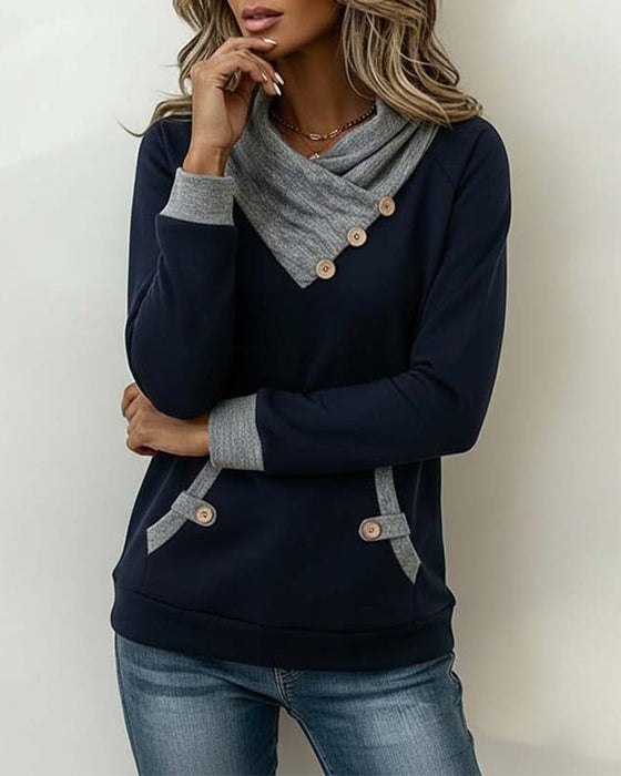 Colorblock-Top mit asymmetrischem Kragen