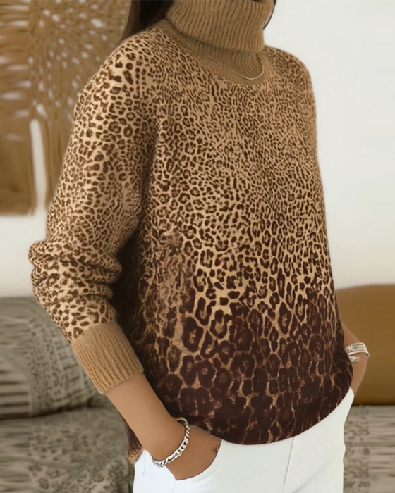 Pullover Leopardenprint casual Stehkragen