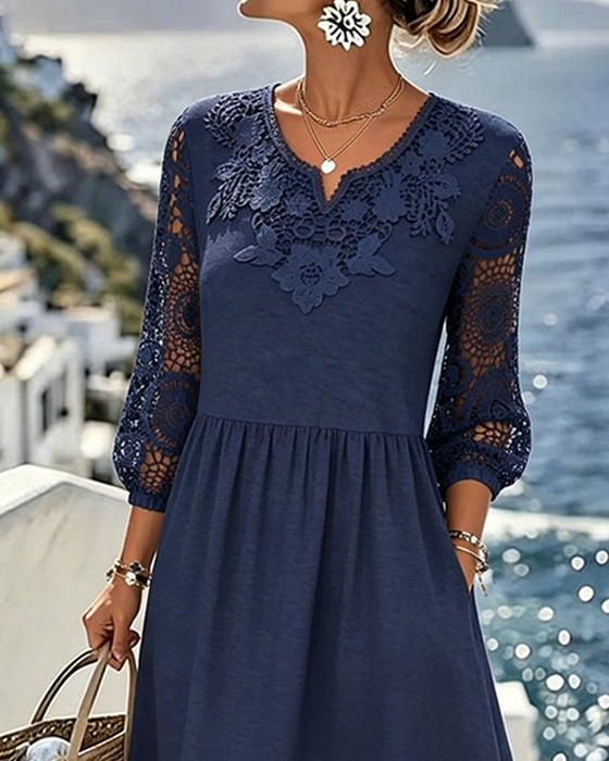 Kleid Spitze Patchwork 3/4 Ärmel