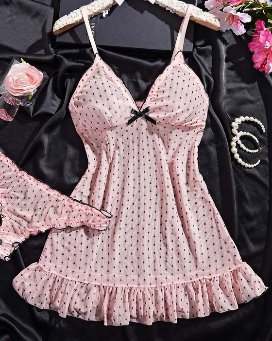 Set Pünktchen Mesh Schlaf Kleid