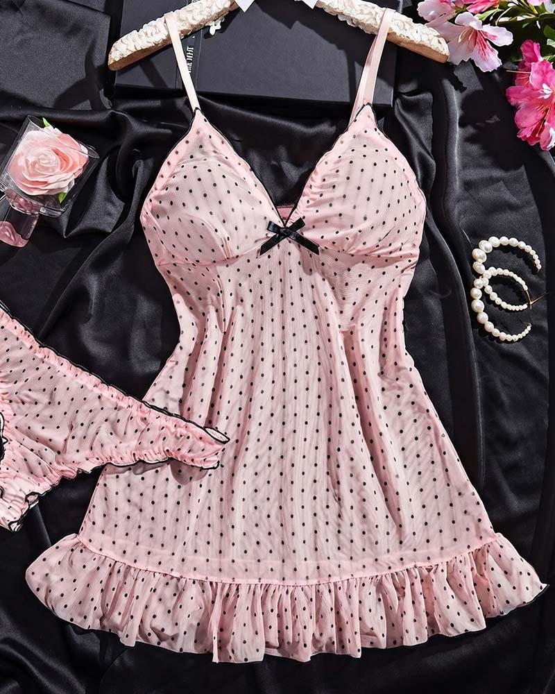 Set Pünktchen Mesh Schlaf Kleid