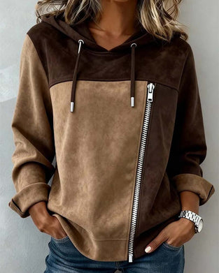 Hoodie Mit Kapuze Kordelzug Kontrast Reißverschluss