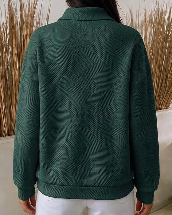 Sweatshirt Einfarbig Halber Reißverschluss Reverskragen