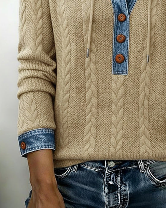 Color-blocking Langarm-Hoodie mit Knöpfen