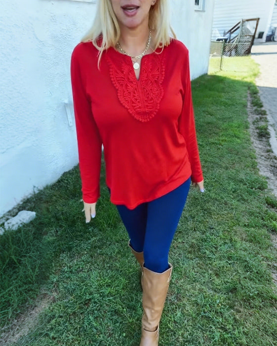 Casual T-Shirt Mit Spitze-Paneled Design