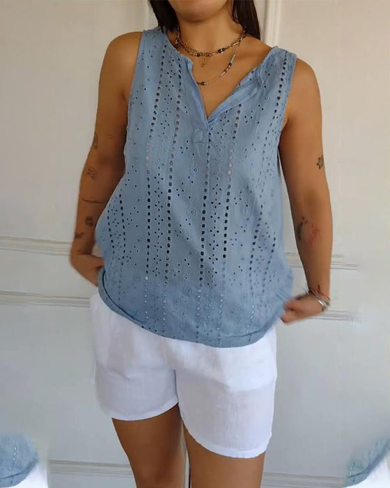 Tanktop ärmellos einfarbig mit Ausschnitten