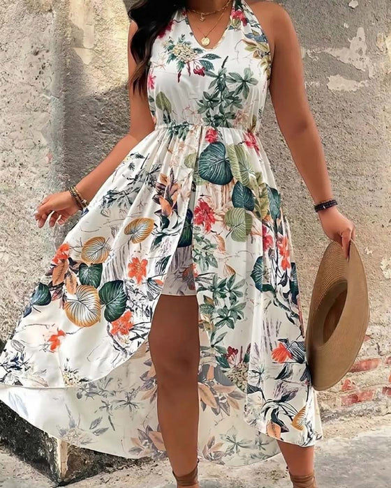 Set V-Ausschnitt Halter Ärmelloses Kleid + Shorts