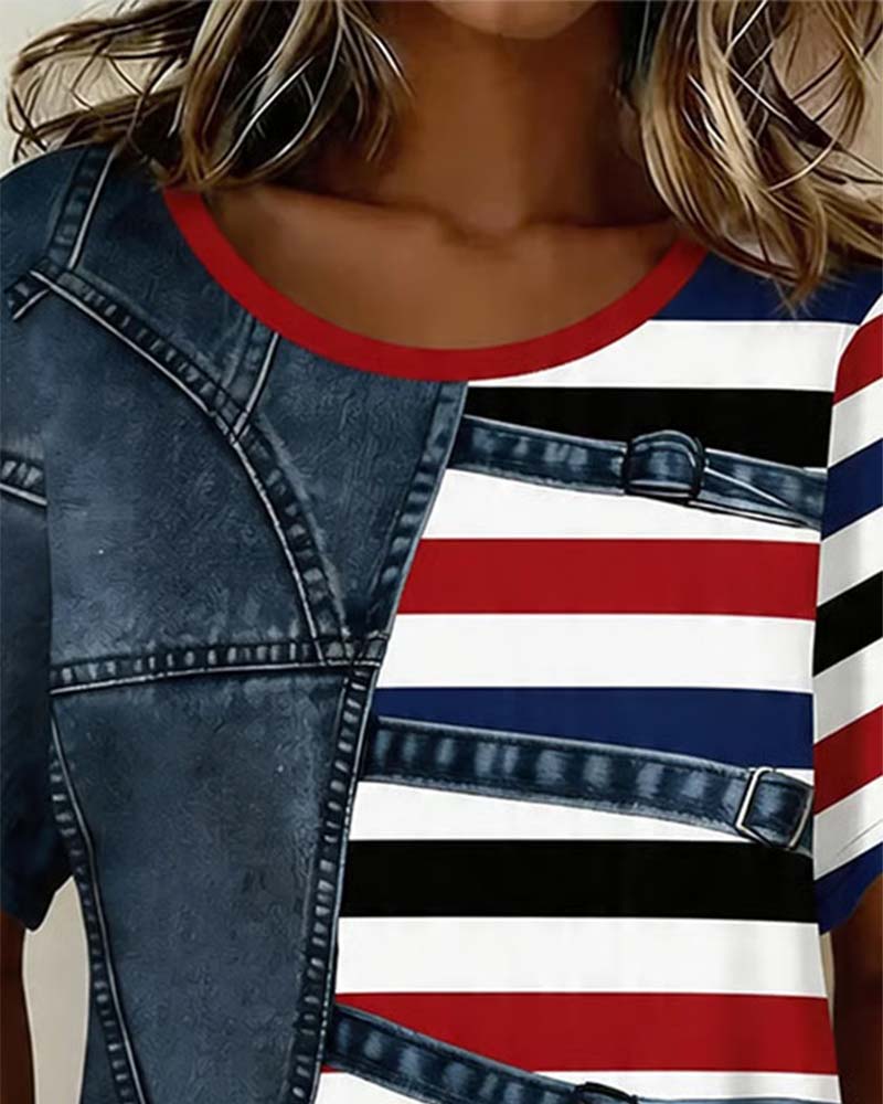 T-Shirt Streifen Patchwork Print