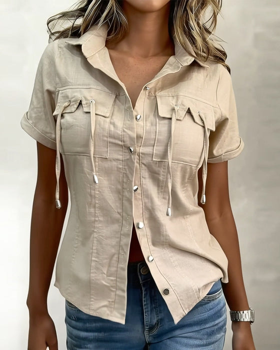 Blusen Kordelzug Tasche Kurzärmelig