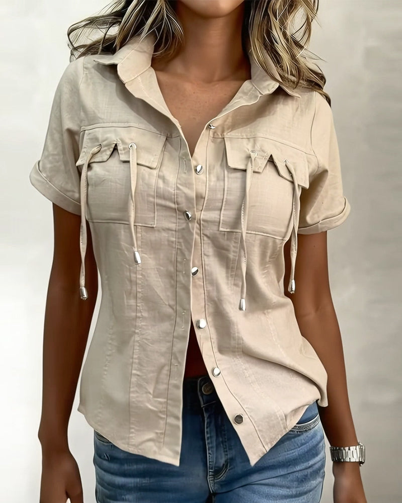 Blusen Kordelzug Tasche Kurzärmelig