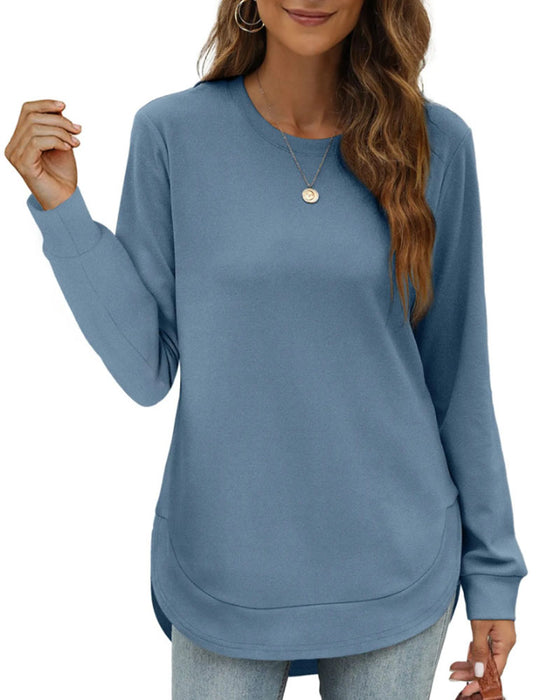 Sweatshirt Rundhals Gebogener Saum Uni
