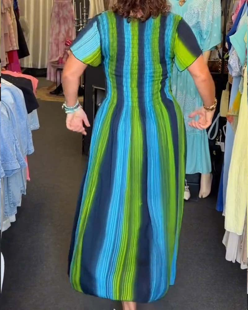 Kleid Vertikaler Streifen V-Ausschnitt Bunt