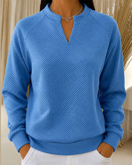 Sweatshirt V-Ausschnitt Gestreift Raglan Einfarbig