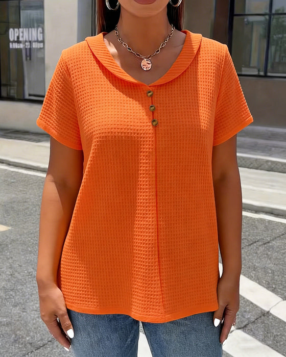 Oberteil Waffelstrick V-Ausschnitt Kurzarm