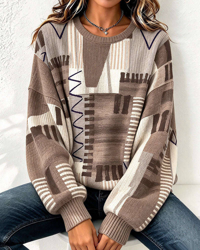 Sweatshirt Rundhals Kariert Farbblock