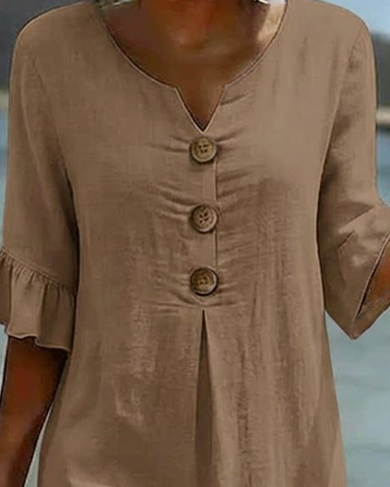 Kleid Knopf Rüsche Ärmel 100% Baumwolle