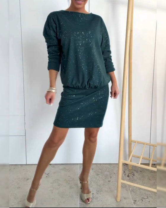 Kleid Runder Halsausschnitt Fein Glitzer Modisch