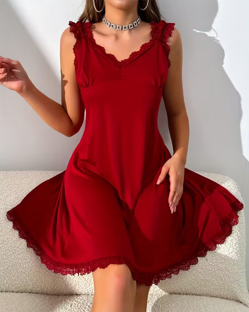 sexy, einfarbiges, rückenfreies Spitzenkleid