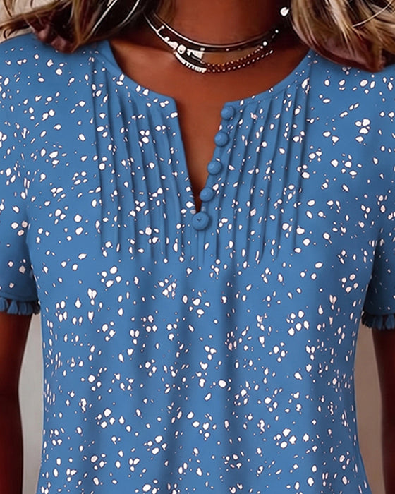 Bluse Weißer Punkt Franse Kurzarm