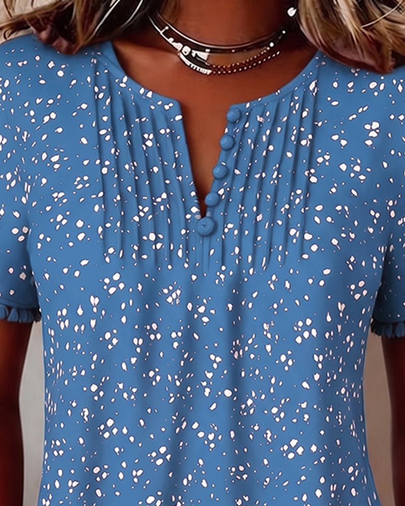 Bluse Weißer Punkt Franse Kurzarm