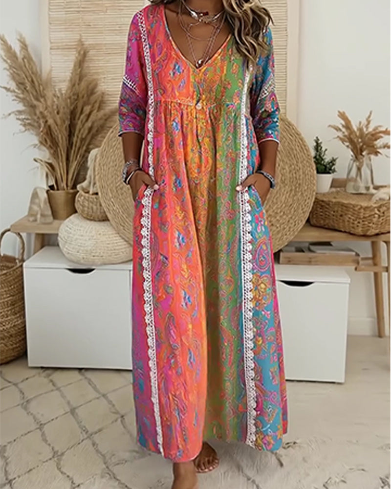 Kleid Bohemian Druck Lang