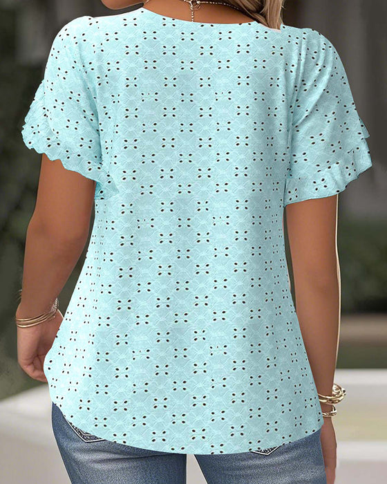 T-Shirt Mit Rüschen Kurzarm Ausgeschnitten