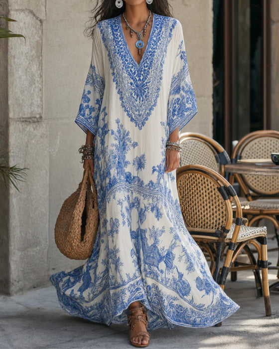 Kleid V-Ausschnitt Bohemian Ausgestellt Asymmetrisch