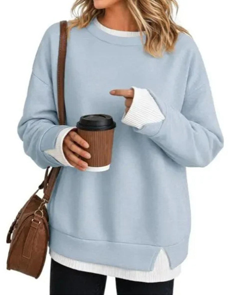 Sweatshirt Gefälscht Geschichtet Locker Langarm