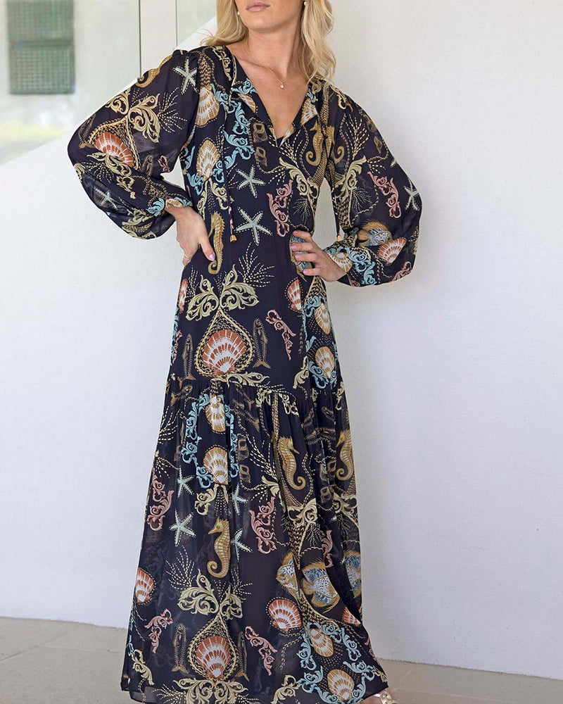 Kleid Ozean Element Druck Maxi