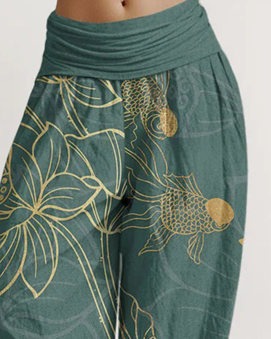 Hose Hohe Taille Geknöpfte Taille Harem