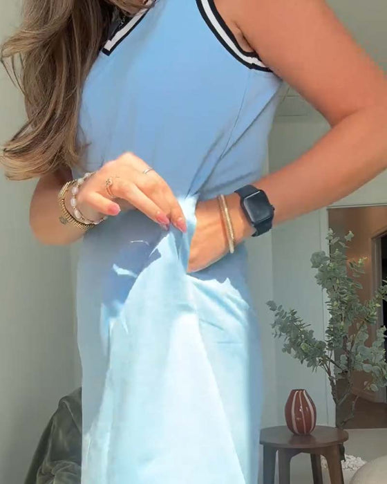 Kleid V-Ausschnitt Farbblock Aktiv Tank