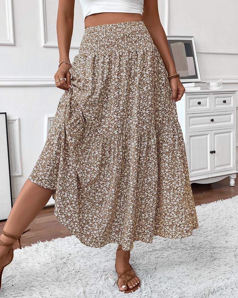 Rock Lagert Kleiner Blumenprint A-Linie Lang