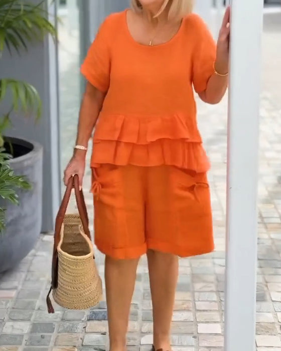 Zweiteiliges Set Rüschen Kurzarm & Shorts