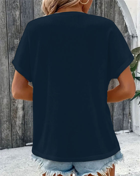 Bluse Rundhals Knopf Druck Allround
