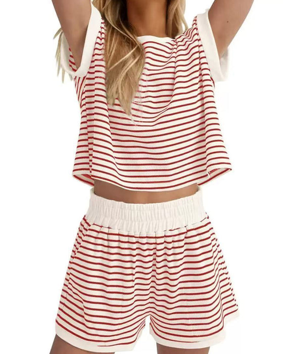 Sets Gestreift Kurzarm Gummibund Taille