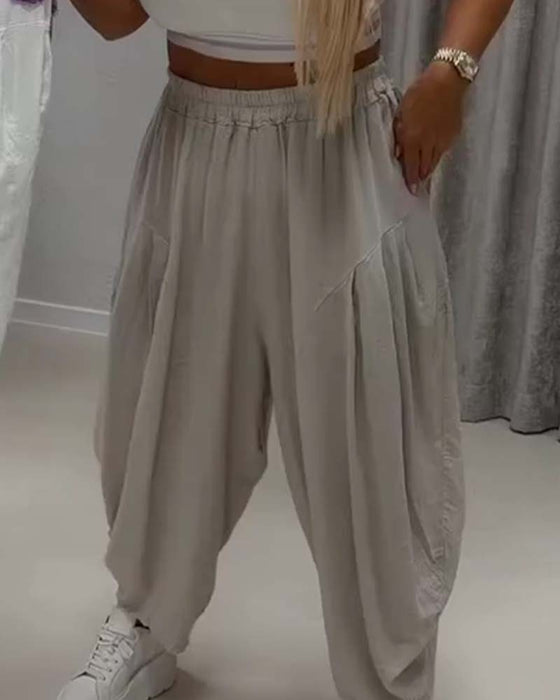 Hose Elastische Taille Breites Bein Harem