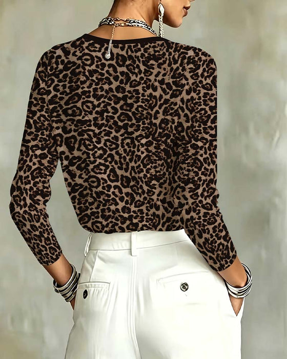 Oberteil Leopard Langarm Rundhals