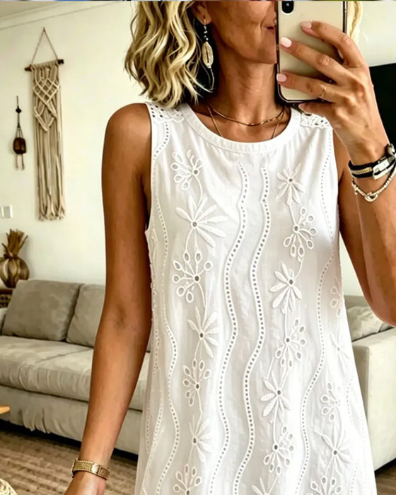 Kleid Rundhals Ärmellos Lässig