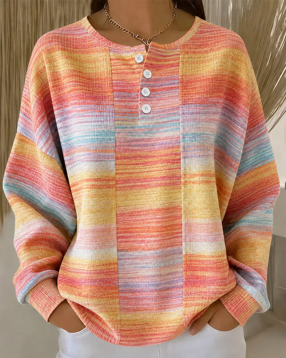 Sweatshirt Rundhals Knopf Ombre