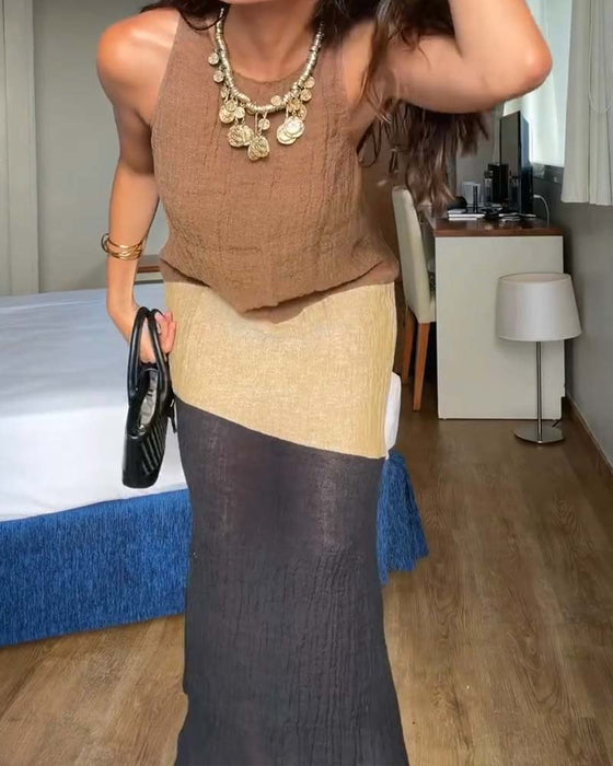 Kleid Ärmellos Farbblock Lässig