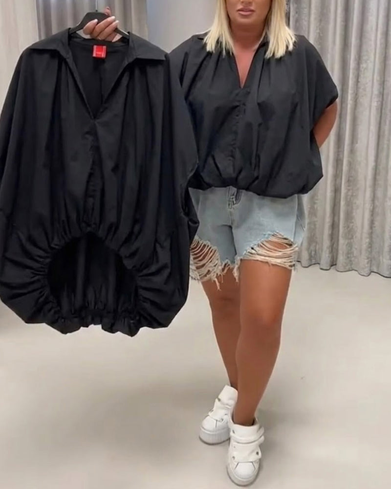 Bluse Revers Loose Fit Fledermausärmel