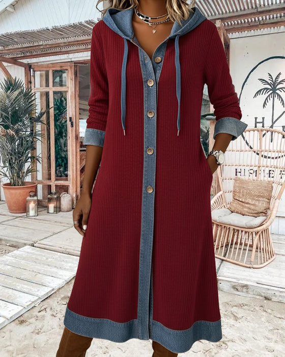Kleid Mit Kapuze Farbblock Modisch