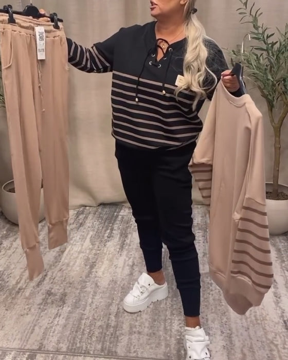 zweiteiliges Set mit lässiger gestreifter Sporthose bis zum Knöchel