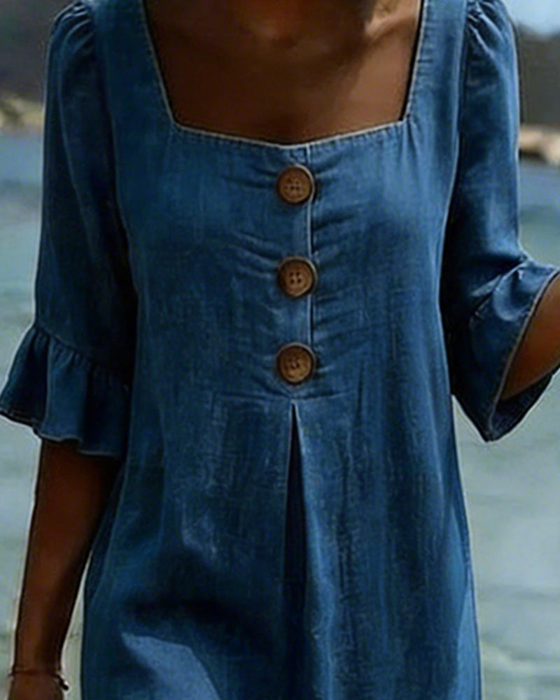 Kleid Quadratischer Ausschnitt Denim