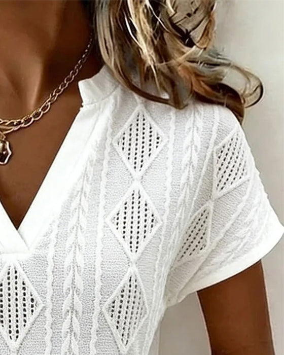 Bluse Diamond Hollow Out V-Ausschnitt