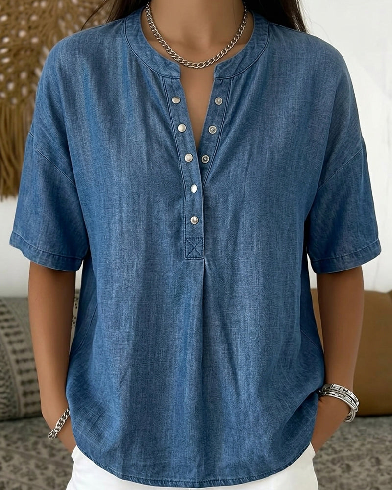 Hemd Denim Knopfleiste Kurzarm