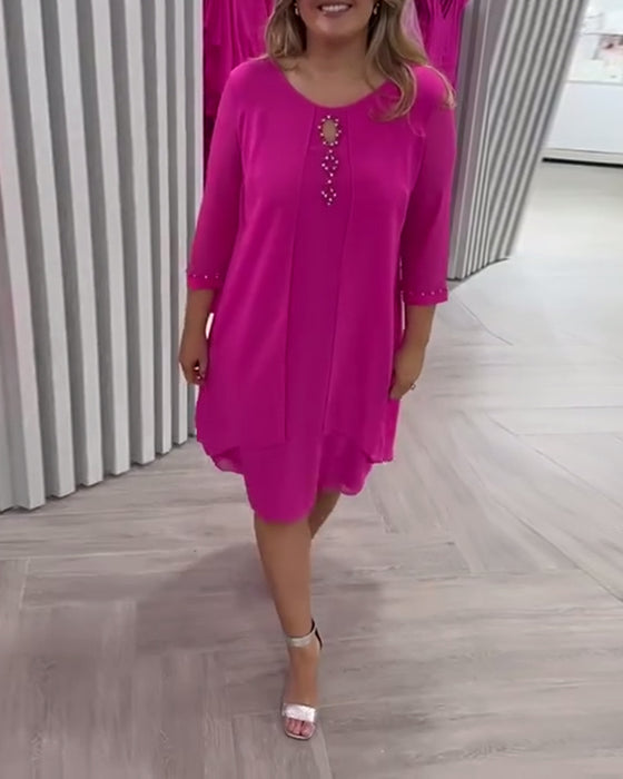 Kleid Langarm Doppellagig Unregelmäßig